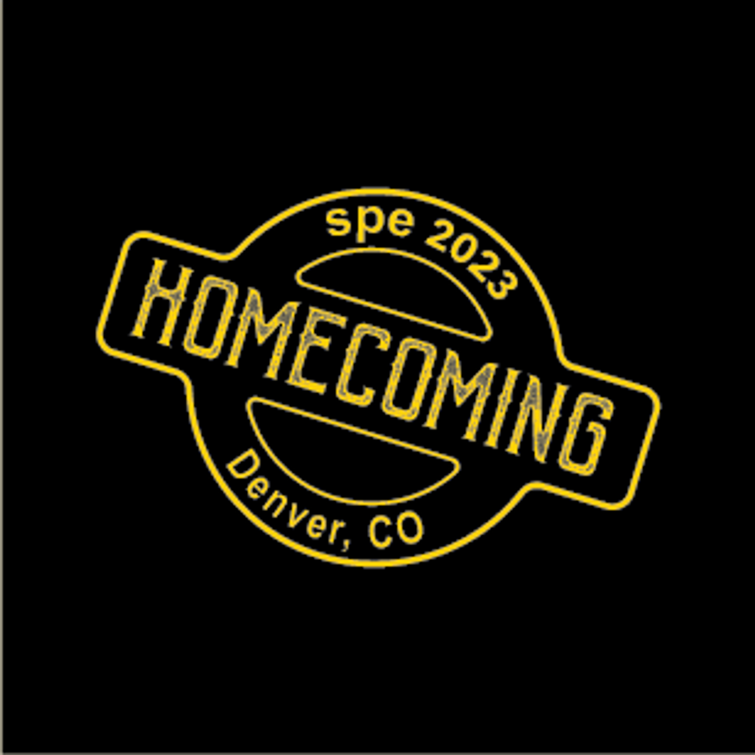 SPE Annual Conference branding Homecoming badge yellow on black