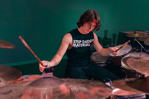 Ultra wide angle concert photography featuring drummer Ivan Lind