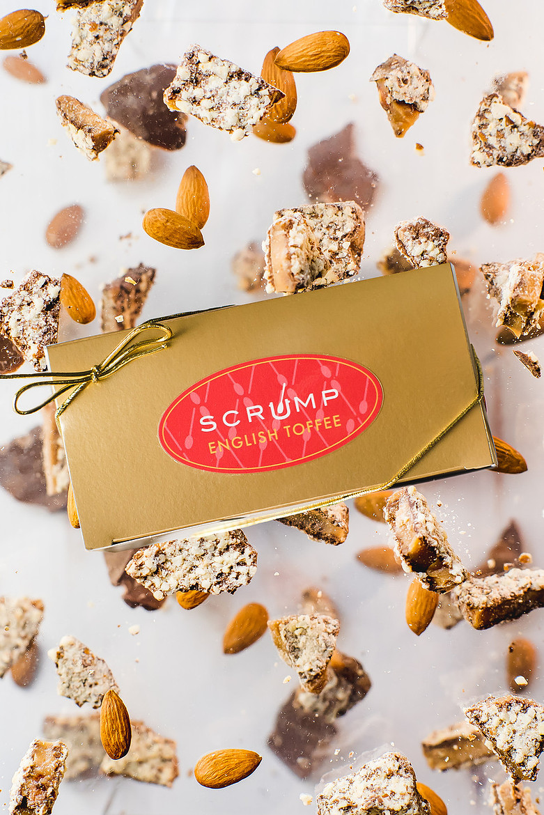 Scrump Candy Company, english toffee, almond brittle.  Shot by product photographer ShootAnyAngle.co