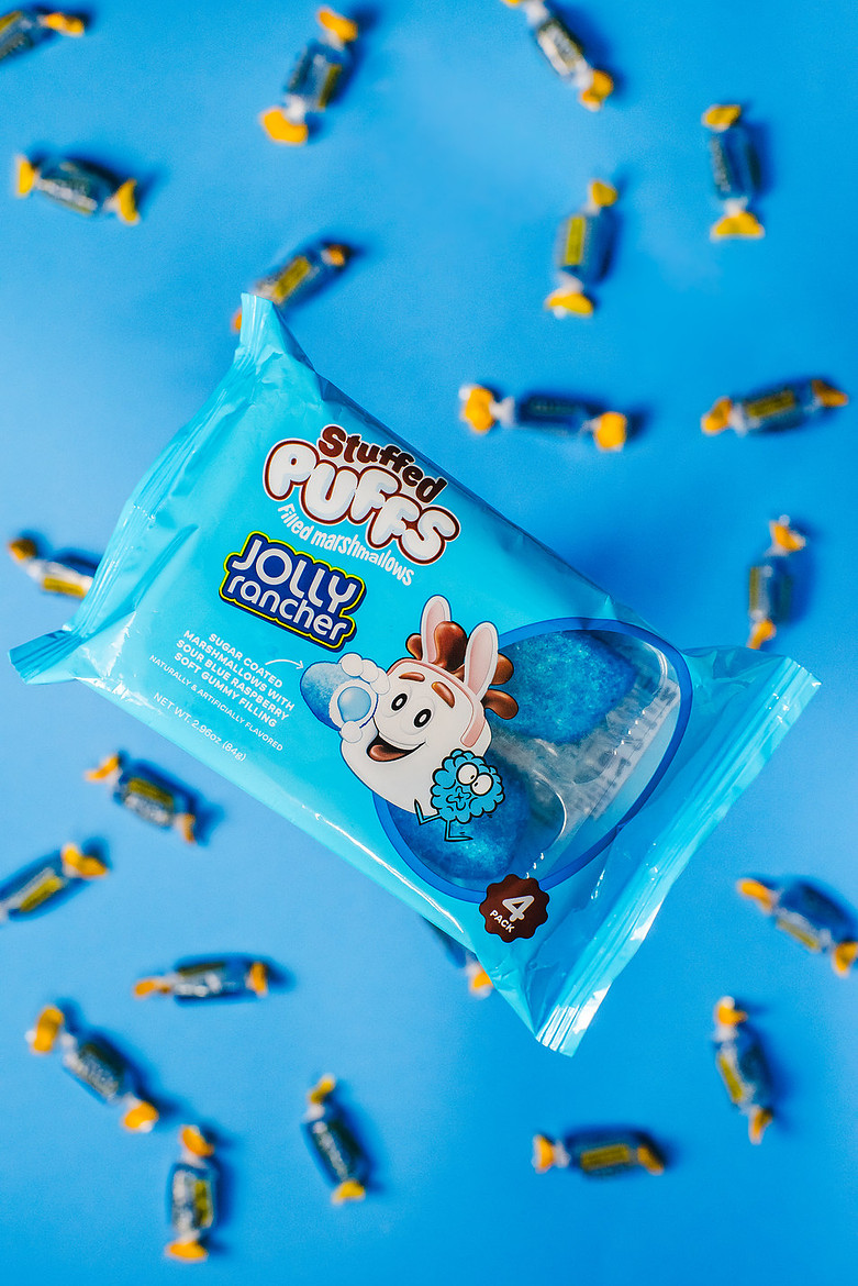 Stuffed Puffs and JOLLY RANCHER.  Shot by product photographer, ShootAnyAngle.com Media