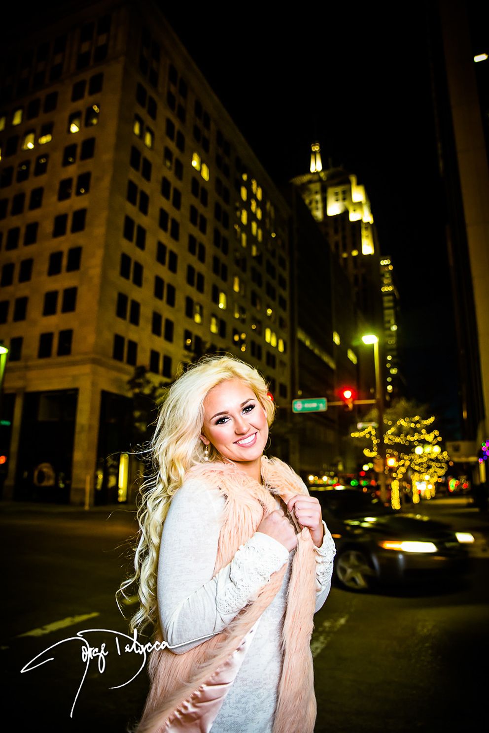 Senior girl in downtown Oklahoma City at night