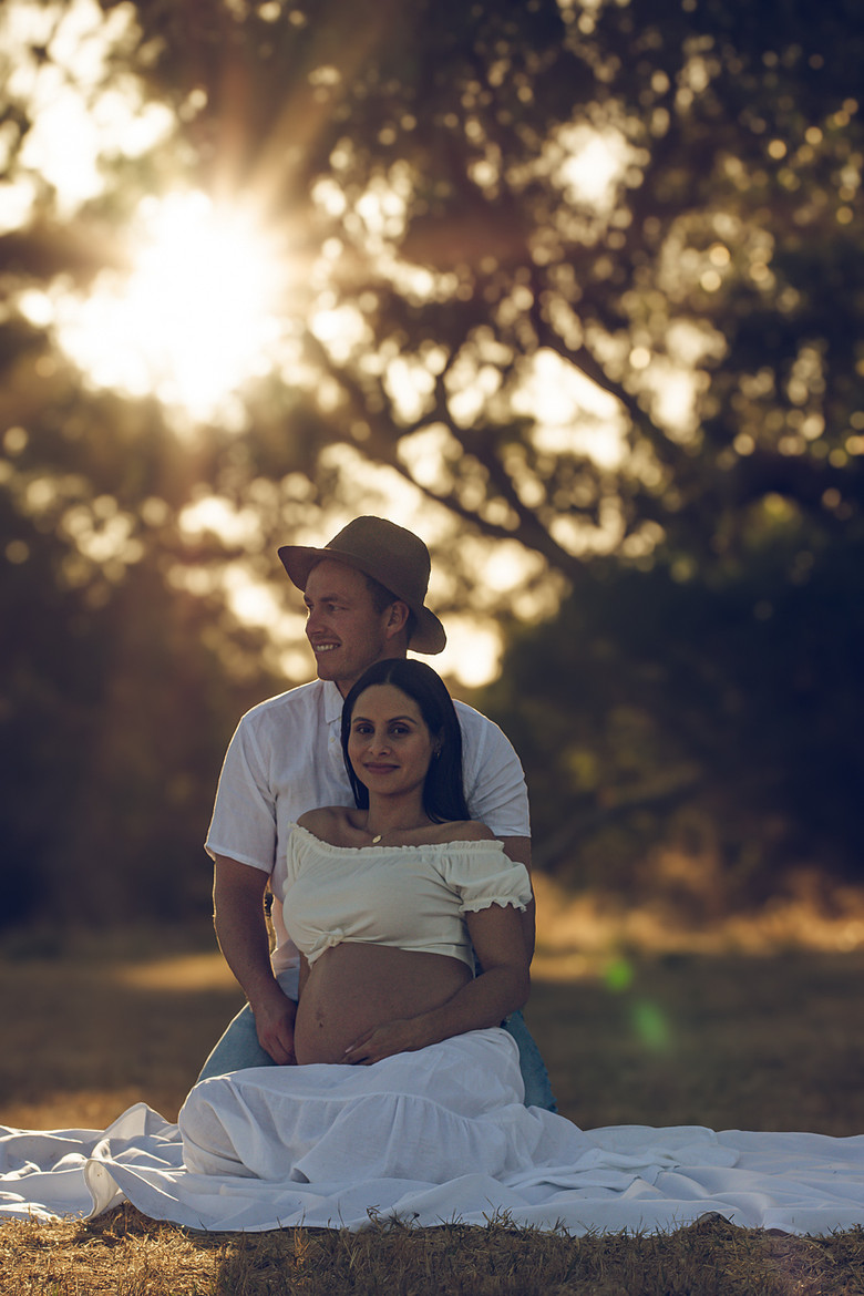 Maternity sunset photoshoot Perth - couple expecting baby outdoor golden hour Fyrefly Photography
