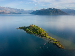 Ruby Island and rowers on Lake Wanaka