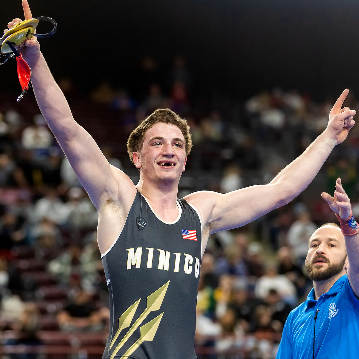 Preston SonnerCranney of Minico celebrates after defeating Jeromes Gavin Williamson for the A  lb ti