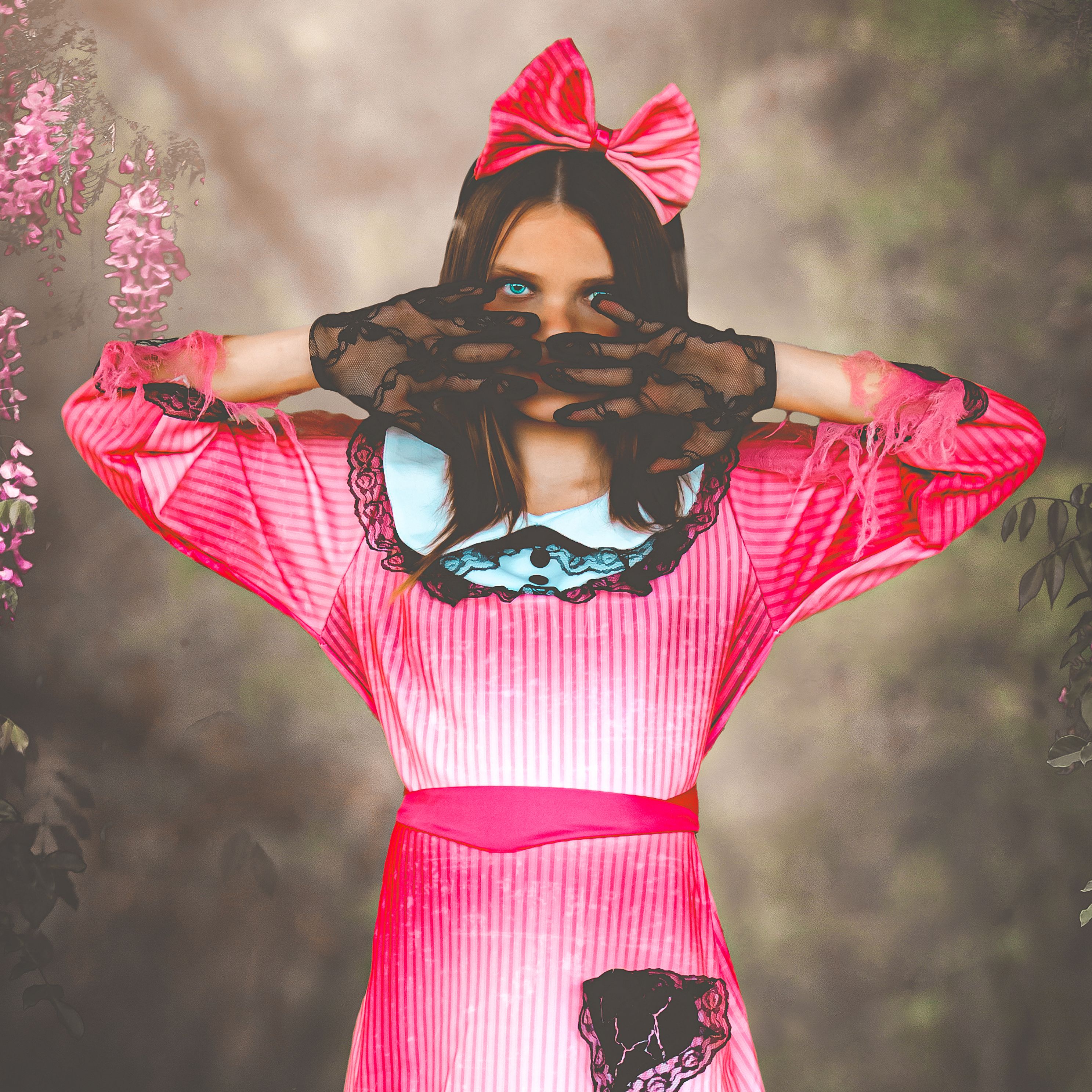 Bright and neon photo of a girl in her Halloween costume