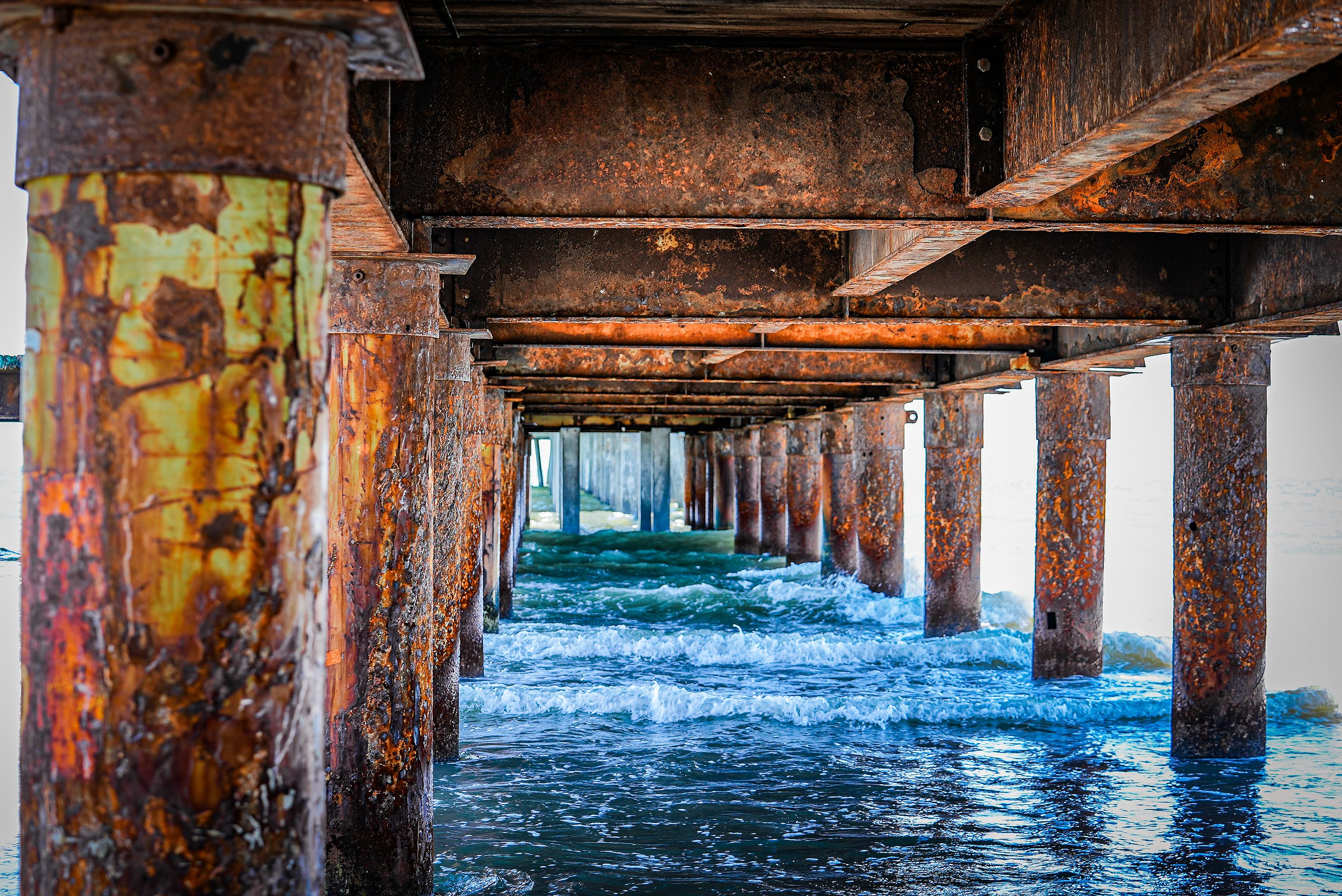 Underside of a big ocean pier in south carolina