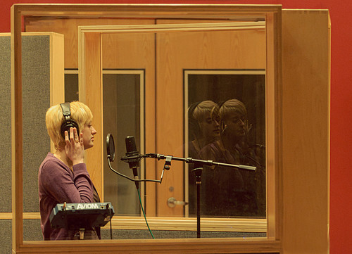 Music band photography in recording studio