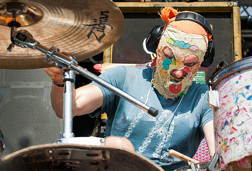 Concert photo of Lightning Bolt drummer Brian Chip
