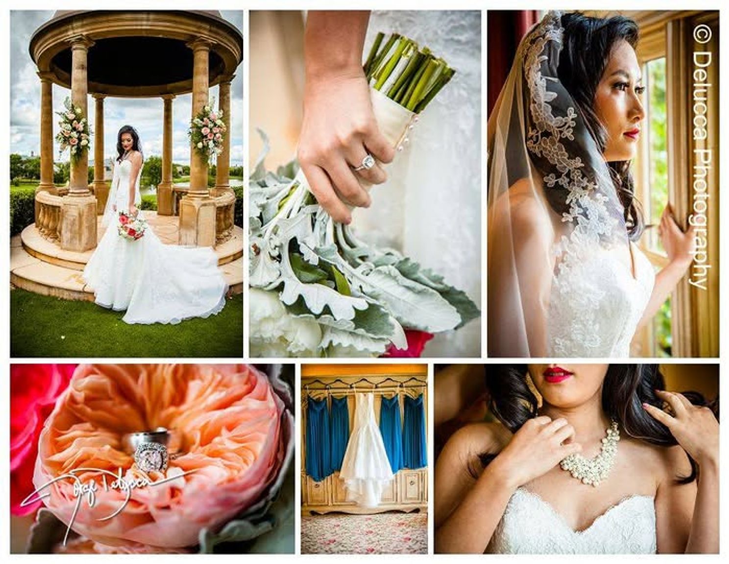 Collage of an Oklahoma bride and bouquet with wedding rings