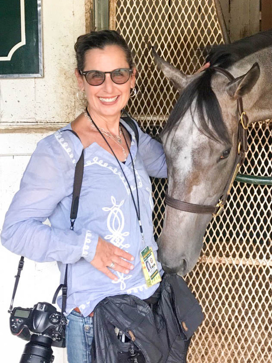 Sarah with horse at Santa Anita.JPG