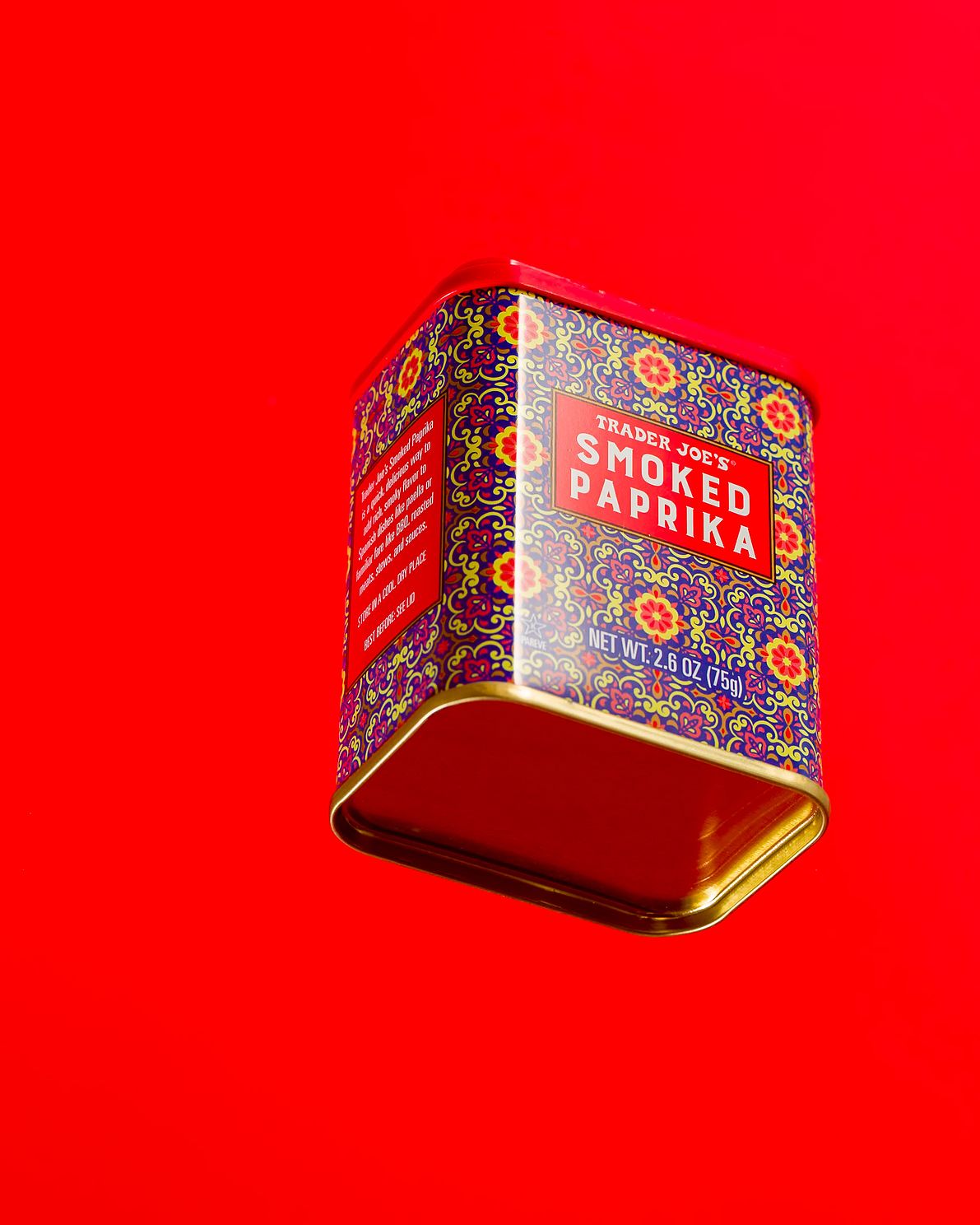 Trader Joes Smoked Paprika captured on bold red background