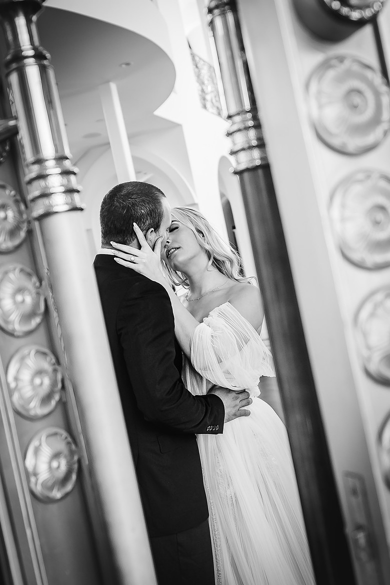 Black and white bride and groom at White Swan Castle, shot by wedding photographer, ShootAnyAngle.co