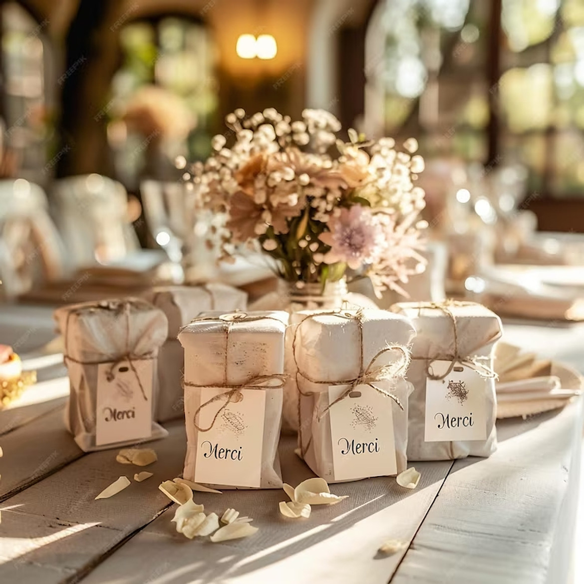 tablewithseveralboxesflowersbouquetflowersjpg