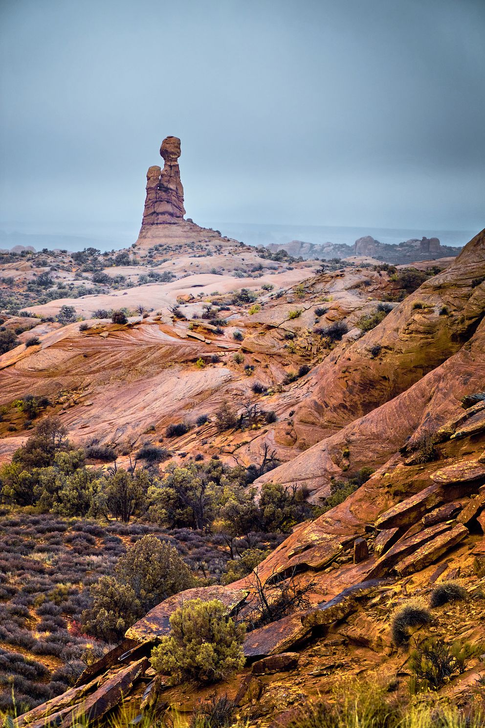 A hoodoo in Arches National Park, full-spectrum image. Utah.