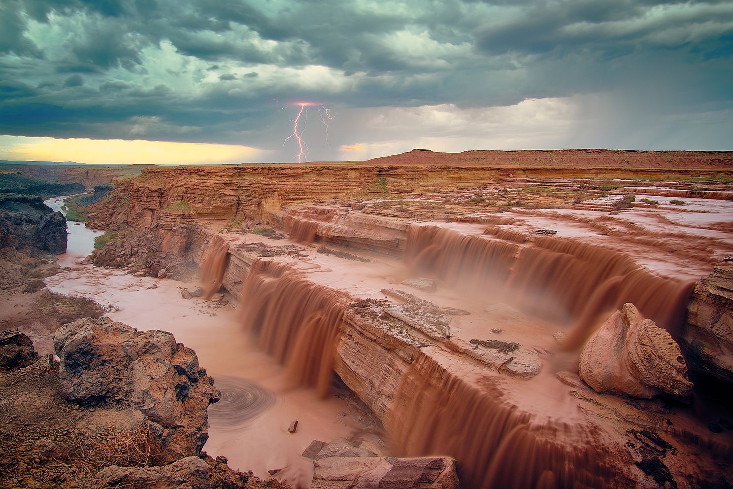Majestic falls formed by the Little Colorado River on the Navajo Nation during monsoon season