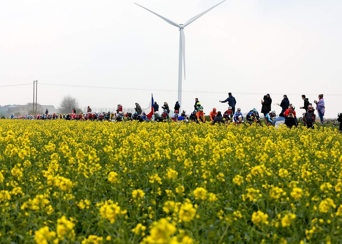 Paris Roubaix   The peloton passing through the farm land of northern France