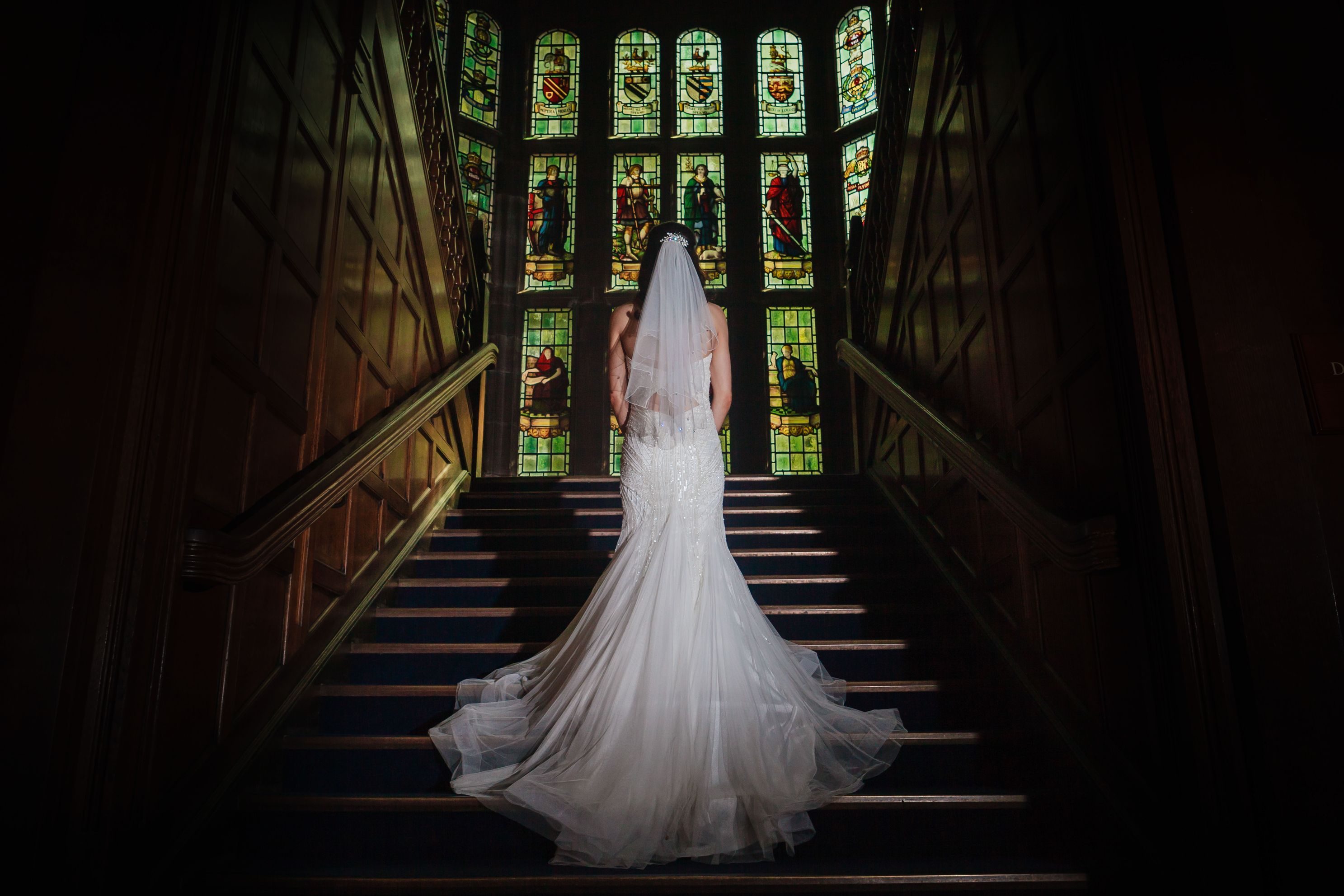 Stunning bride portrait at Bolton School by Bolton Wedding Photographer