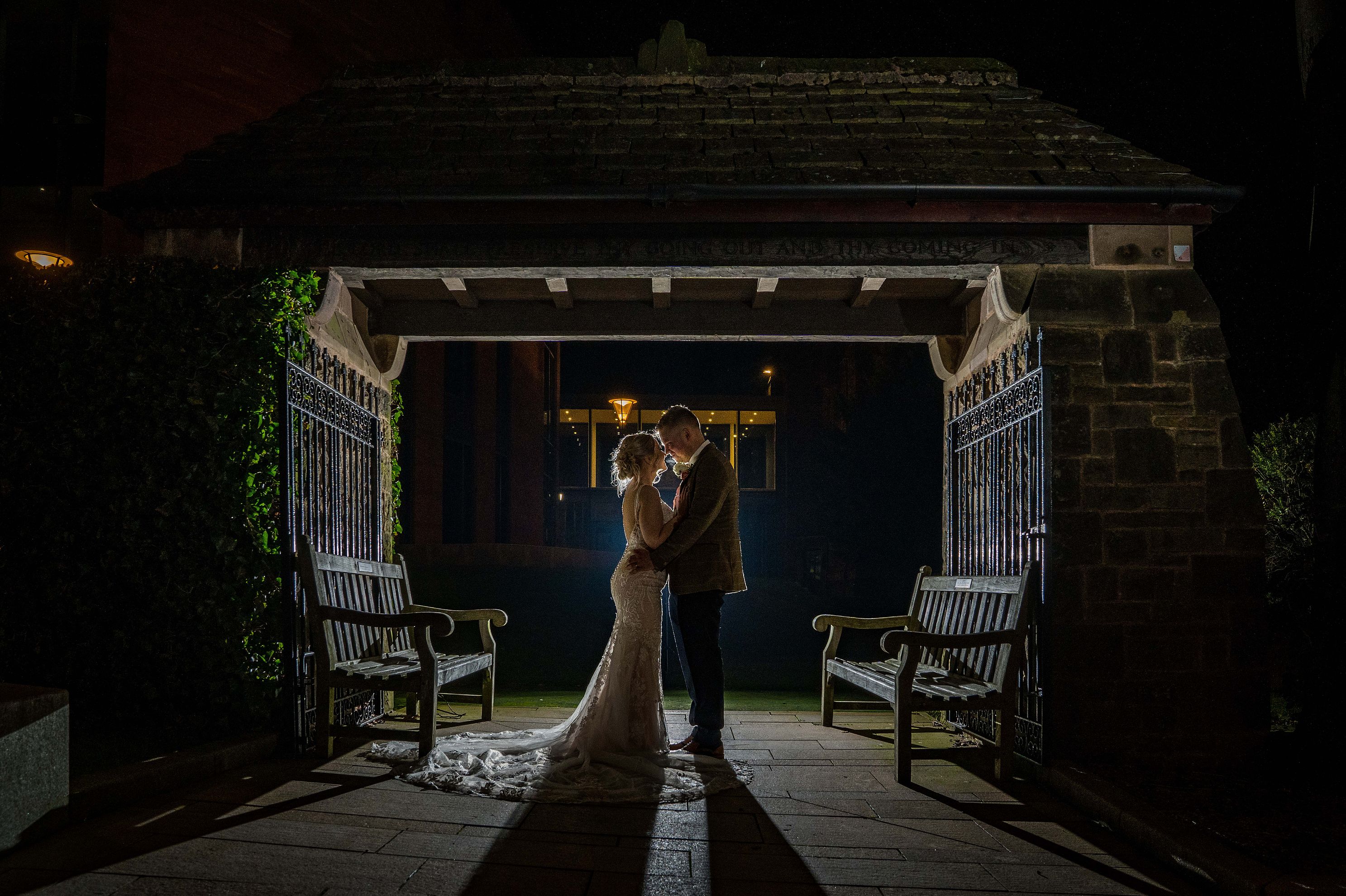 Stunning creative bride and groom silhouette captured by Bolton School Wedding Photographer