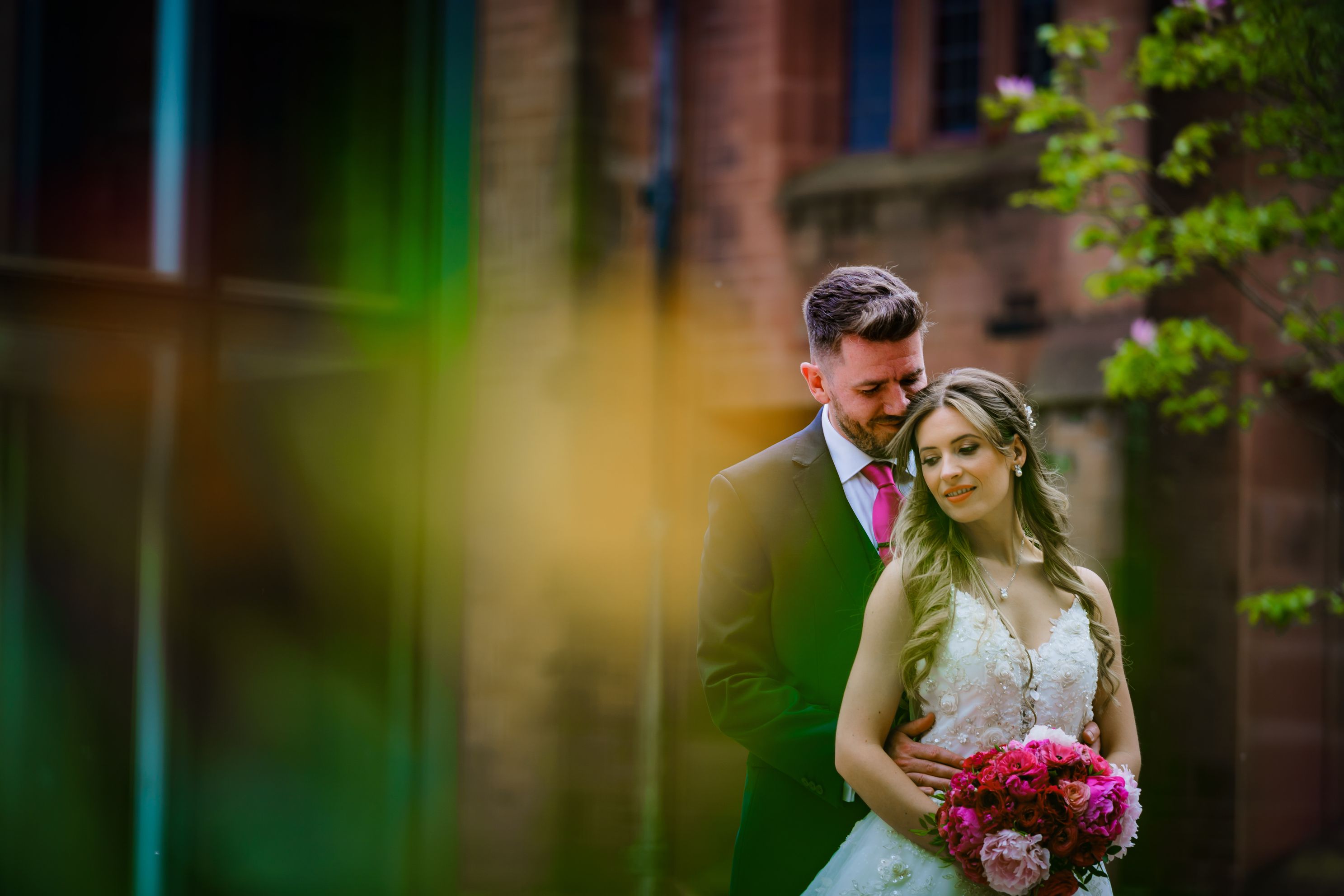 Stunning colour creative bride and groom portrait captured by Bolton School Wedding Photographer