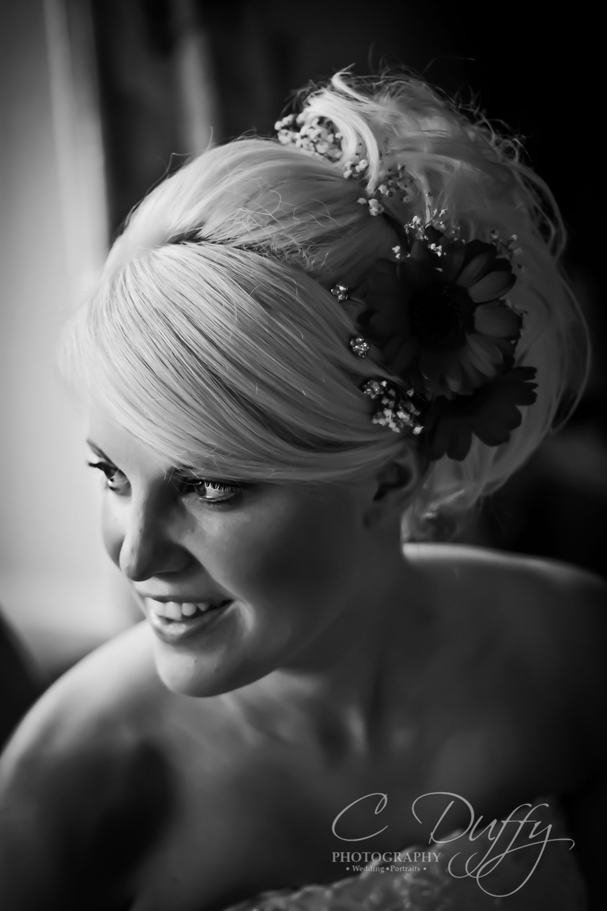 Stunning black and white bride portrait captured by wedding photographer