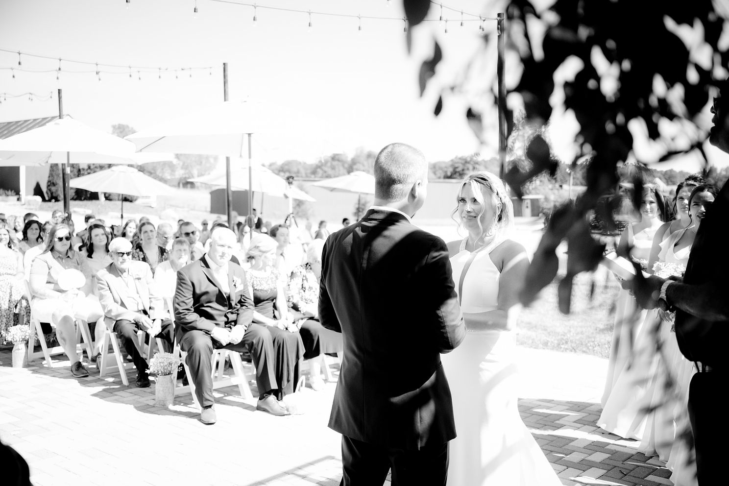 Black and white photo during wedding at the Historic Blum Barn in Manchester, Michigan