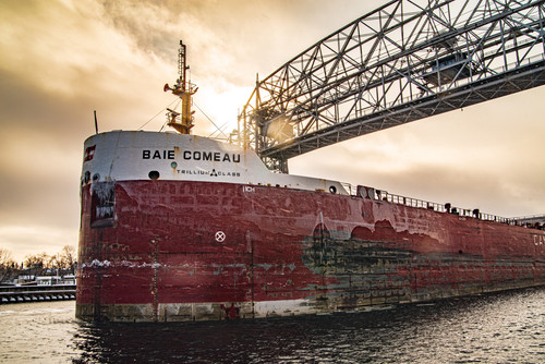 Passing Under  The Baie Comeau passes under the Aerial Lift Bridge in Duluth MNjpg