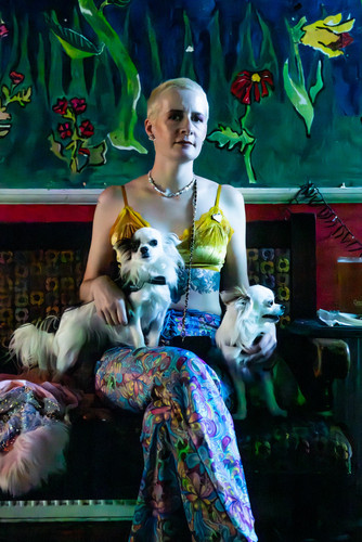 Aurelie with Josephine & Napoleon, white chihuahaus, at Windmill Brixton.