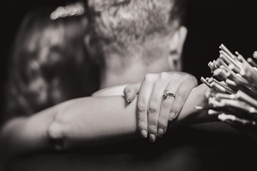 detail wedding ring couple black and white photo