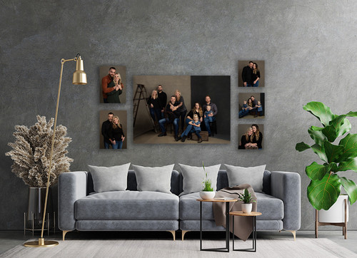 Sofa and a wooden table in living room interior with plantconcr