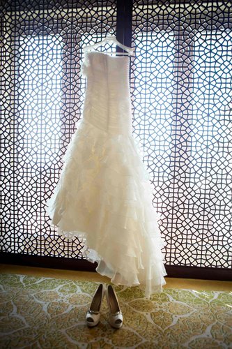 A beautiful brides dress photographed at her wedding in Swansea, South Wales