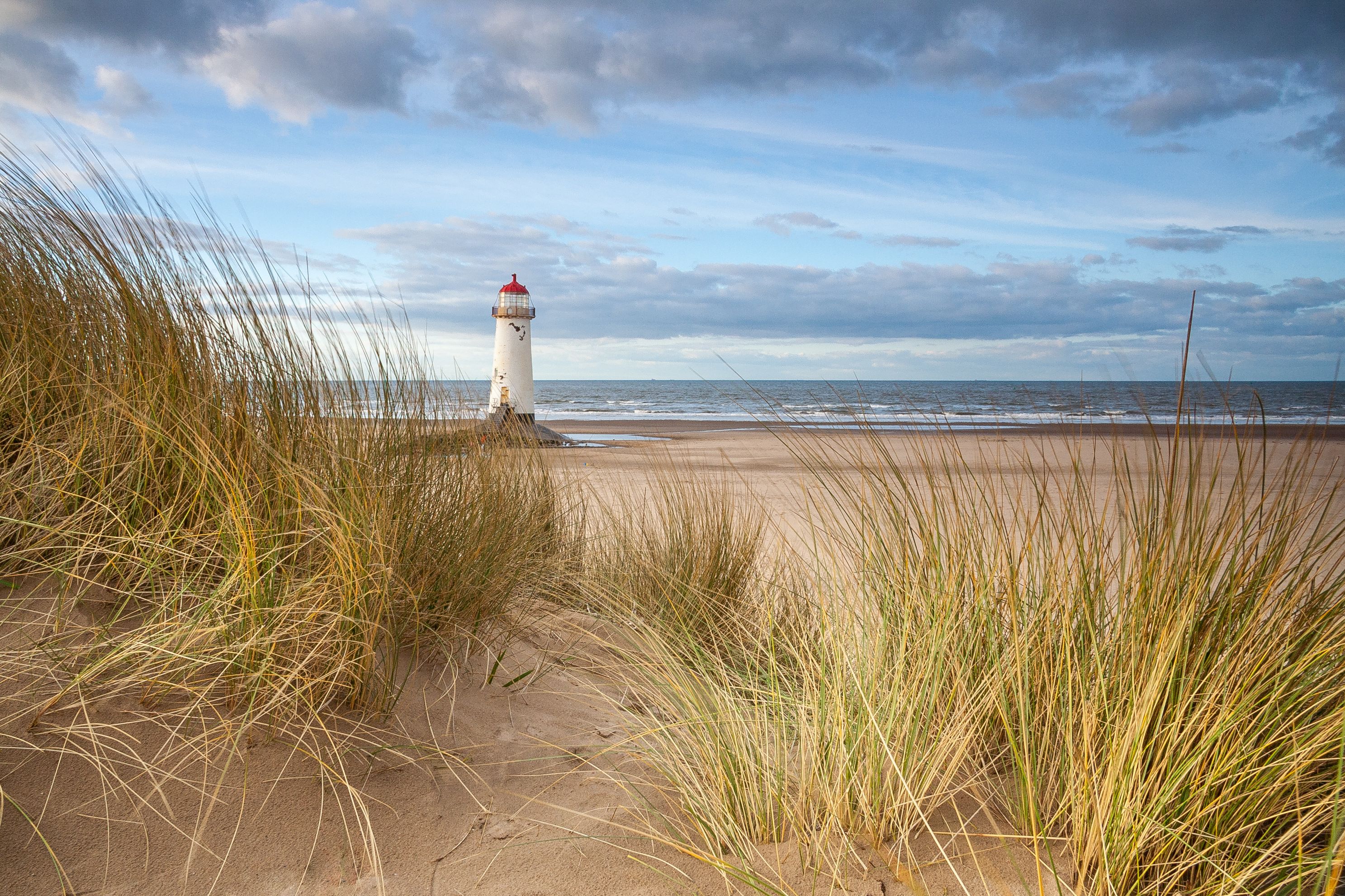 Point of Ayr lighthouse viewed from the dunes on Talacre beach